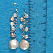 Load image into Gallery viewer, 9100232-Solid-Silver-925-Chain-Pink-Coin-Pearl-Handcrafted-Dangle-Hook-Earrings