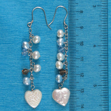 Load image into Gallery viewer, 9100235-Solid-Silver-925-Chain-Heart-Coin-Pearl-Handcrafted-Dangle-Hook-Earrings