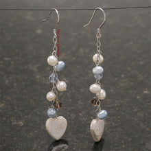 Load image into Gallery viewer, 9100235-Solid-Silver-925-Chain-Heart-Coin-Pearl-Handcrafted-Dangle-Hook-Earrings