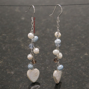 9100235-Solid-Silver-925-Chain-Heart-Coin-Pearl-Handcrafted-Dangle-Hook-Earrings