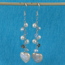 Load image into Gallery viewer, 9100237-Solid-Silver-925-Chain-Heart-Coin-Pink-Pearl-Handcrafted-Hook-Earrings