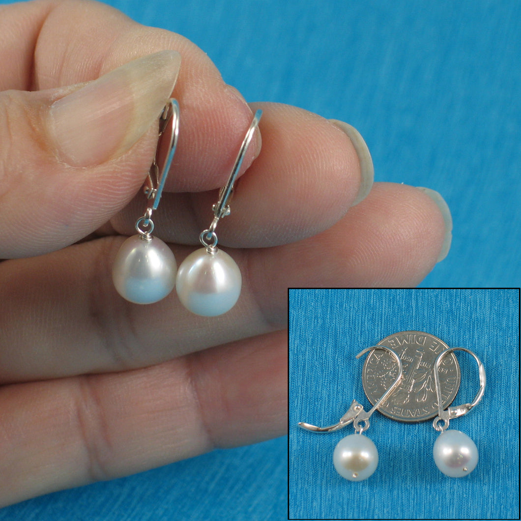 9100240-Solid-Silver-925-Leverback-White-F/W-Cultured-Pearl-Dangle-Earrings