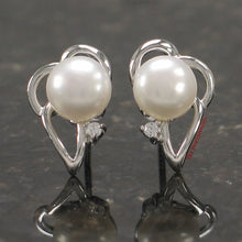 Load image into Gallery viewer, 9100260-Solid-Sterling-Silver-925-White-Cultured-Pearl-Cubic-Zirconia-Post-Earrings