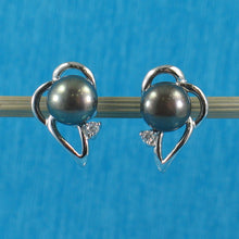 Load image into Gallery viewer, 9100261-Solid-Sterling-Silver-925-Black-Cultured-Pearl-Cubic-Zirconia-Post-Earrings