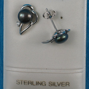 9100261-Solid-Sterling-Silver-925-Black-Cultured-Pearl-Cubic-Zirconia-Post-Earrings
