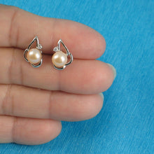 Load image into Gallery viewer, 9100262-Solid-Sterling-Silver-925-Pink-Cultured-Pearl-Cubic-Zirconia-Post-Earrings