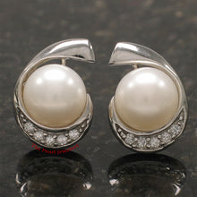 Load image into Gallery viewer, 9100270-Sterling-Silver-Cubic-Zirconia-White-Freshwater-Pearl-Earrings