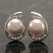 Load image into Gallery viewer, 9100272-Sterling-Silver-Cubic-Zirconia-Pink-Freshwater-Cultured-Pearl-Earrings