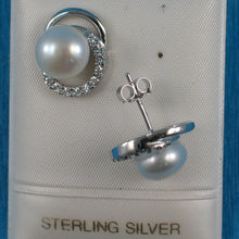 Load image into Gallery viewer, 9100280-Solid-Silver-.925-White-Cultured-Pearls-Cubic-Zirconia-Earrings