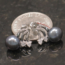 Load image into Gallery viewer, 9100291-Sterling-Silver-Rhodium-Finish-F/W-Cultured-Pearl-Cubic-Zirconia-Earrings