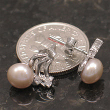 Load image into Gallery viewer, 9100292-Sterling-Silver-Pink-F/W-Cultured-Pearl-Cubic-Zirconia-Earrings