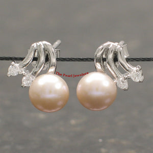 9100292-Sterling-Silver-Pink-F/W-Cultured-Pearl-Cubic-Zirconia-Earrings