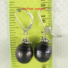 Load image into Gallery viewer, 9100311-Solid-Silver-.925-Leverback-Bali-Beads-Black-F/W-Pearl-Hook-Earrings