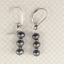 Load image into Gallery viewer, 9100321-Sterling-Silver-Bali-Black-Cultured-Pearl-Handcrafted-Leverback-Earrings