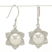 Load image into Gallery viewer, 9100420-Beautiful-Flower-Solid-Silver-925-White-Cultured-Pearls-Hook-Earrings