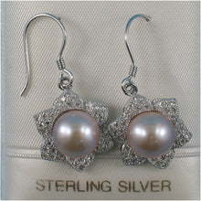 Load image into Gallery viewer, 9100422-Beautiful-Flower-Solid-Silver-925-Pink-Cultured-Pearls-Hook-Earrings