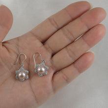 Load image into Gallery viewer, 9100422-Beautiful-Flower-Solid-Silver-925-Pink-Cultured-Pearls-Hook-Earrings