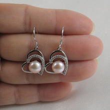 Load image into Gallery viewer, 9100432-Beautiful-Heart-Solid-Silver-925-Pink-Cultured-Pearls-Hook-Earrings