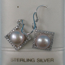 Load image into Gallery viewer, 9100442-Beautiful-Rhombus-Solid-Silver-925-Lavender-Cultured-Pearls-Hook-Earrings
