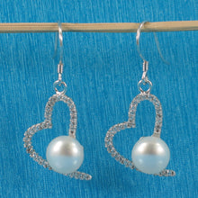 Load image into Gallery viewer, 9100470-Beautiful-Heart-Sterling-Silver-White-Cultured-Pearls-Cubic-Zirconia-Earrings
