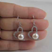 Load image into Gallery viewer, 9100470-Beautiful-Heart-Sterling-Silver-White-Cultured-Pearls-Cubic-Zirconia-Earrings