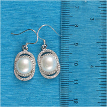 Load image into Gallery viewer, 9100480-Beautiful-White-Pearls-Solid-Sterling-Silver-925-Cubic-Zirconia-Hook-Earrings