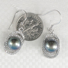 Load image into Gallery viewer, 9100481-Beautiful-Black-Pearls-Solid-Sterling-Silver-925-Cubic-Zirconia-Hook-Earrings