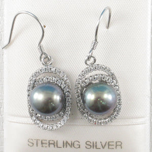 9100481-Beautiful-Black-Pearls-Solid-Sterling-Silver-925-Cubic-Zirconia-Hook-Earrings