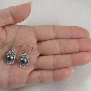 9100481-Beautiful-Black-Pearls-Solid-Sterling-Silver-925-Cubic-Zirconia-Hook-Earrings
