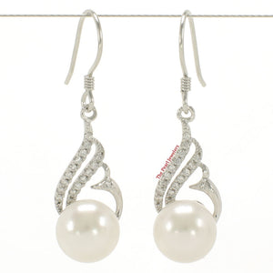 9100490-Beautiful-White-Pearls-Solid-Sterling-Silver-925-Cubic-Zirconia-Hook-Earrings