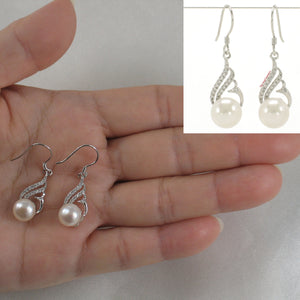 9100490-Beautiful-White-Pearls-Solid-Sterling-Silver-925-Cubic-Zirconia-Hook-Earrings