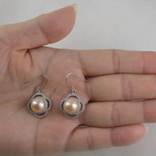 Load image into Gallery viewer, 9100502-Beautiful-Hook-Earrings-Pink-Pearls-Solid-Silver-925-Cubic-Zirconia
