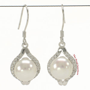 9100510-Well-Match-Hook-Earrings-White-Pearls-Solid-Silver-925-Cubic-Zirconia