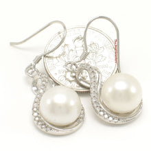 Load image into Gallery viewer, 9100530-Solid-Sterling-Silver-Cubic-Zirconia-White-Pearls-Beautiful-Hook-Earrings