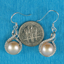 Load image into Gallery viewer, 9100532-Solid-Sterling-Silver-Cubic-Zirconia-Peach-Pearls-Beautiful-Hook-Earrings