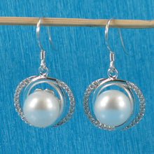Load image into Gallery viewer, 9100540-Unique-Sterling-Silver-White-Cultured-Pearls-Cubic-Zirconia-Earrings