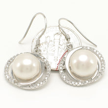 Load image into Gallery viewer, 9100540-Unique-Sterling-Silver-White-Cultured-Pearls-Cubic-Zirconia-Earrings