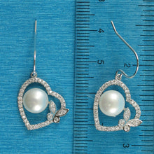 Load image into Gallery viewer, 9100550-Unique-Sterling-Silver-Heart-Butterfly-White-Pearls-Cubic-Zirconia-Earrings