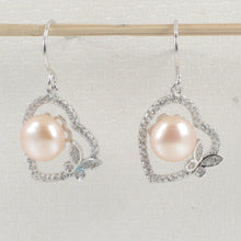 Load image into Gallery viewer, 9100552-Sterling-Silver-Romantic-Heart-Butterfly-Pink-Pearls-Cubic-Zirconia-Earrings