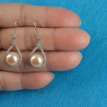 Load image into Gallery viewer, 9100602-Beautiful-Sterling-Silver-Cubic-Zirconia-Pink-Cultured-Pearls-Hook-Earrings