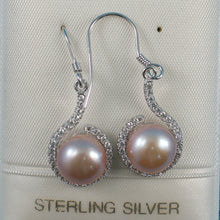 Load image into Gallery viewer, 9100612-Sterling-Silver-Cubic-Zirconia-Well-Match-Pink-Pearls-Hook-Earrings