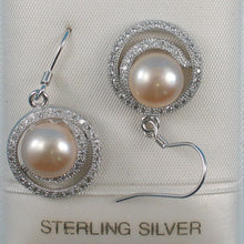 Load image into Gallery viewer, 9100622-Sterling-Silver-Cubic-Zirconia-Well-Match-Pink-Pearls-Hook-Earrings