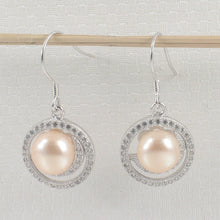 Load image into Gallery viewer, 9100622-Sterling-Silver-Cubic-Zirconia-Well-Match-Pink-Pearls-Hook-Earrings