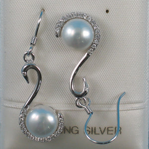 9100630-Beautiful-Swan-Solid-Silver-925-Cubic-Zirconia-White-Pearls-Hook-Earrings