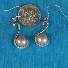 Load image into Gallery viewer, 9100632-Beautiful-Swan-Solid-Silver-925-Cubic-Zirconia-Pink-Pearls-Hook-Earrings