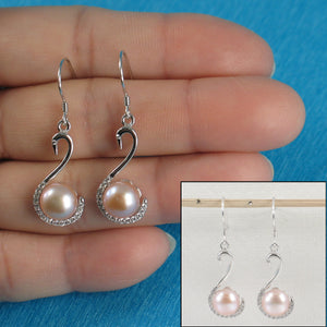 9100632-Beautiful-Swan-Solid-Silver-925-Cubic-Zirconia-Pink-Pearls-Hook-Earrings