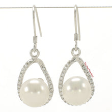 Load image into Gallery viewer, 9100650-Solid-Sterling-Silver-Cubic-Zirconia-White-Pearls-Beautiful-Hook-Earrings