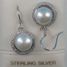 Load image into Gallery viewer, 9100670-Sterling-Silver-Cubic-Zirconia-White-Cultured-Pearls-Beautiful-Hook-Earrings