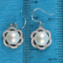 Load image into Gallery viewer, 9100680-Sterling-Silver-Cubic-Zirconia-White-Cultured-Pearls-Beautiful-Hook-Earrings