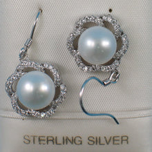 Load image into Gallery viewer, 9100680-Sterling-Silver-Cubic-Zirconia-White-Cultured-Pearls-Beautiful-Hook-Earrings